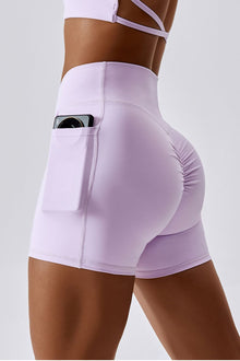  Ruched Pocketed High Waist Active Shorts