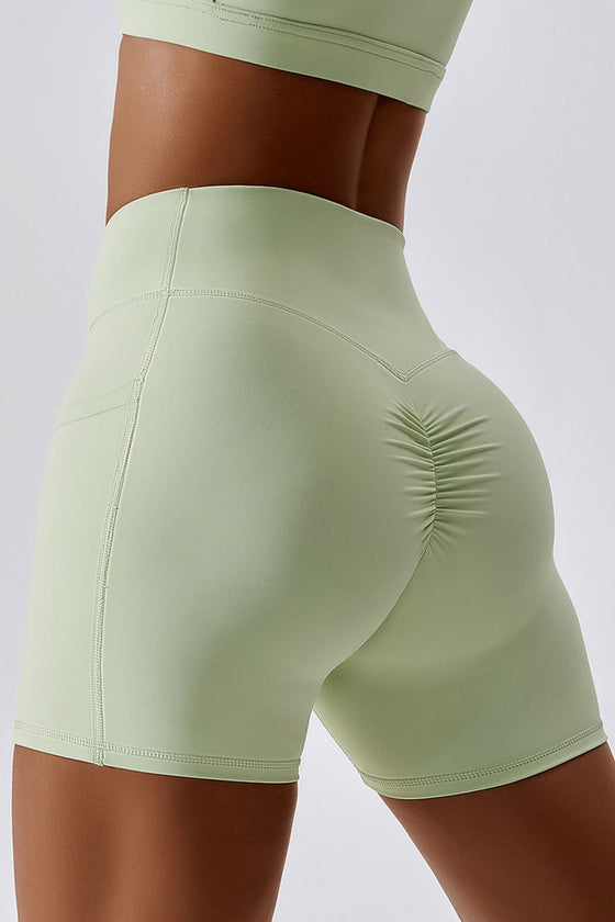 Ruched Pocketed High Waist Active Shorts