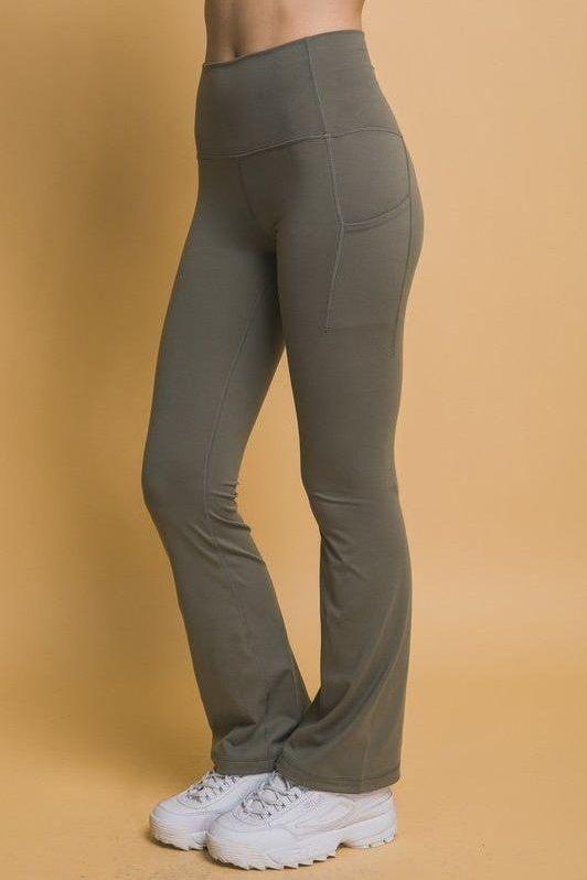 High Waist Flare Yoga Leggings with Pockets - Perfect for Hot Yoga and Vinyasa Flow