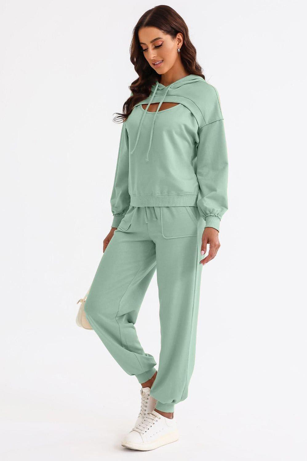 Cutout Drawstring Hoodie and Joggers Active Set