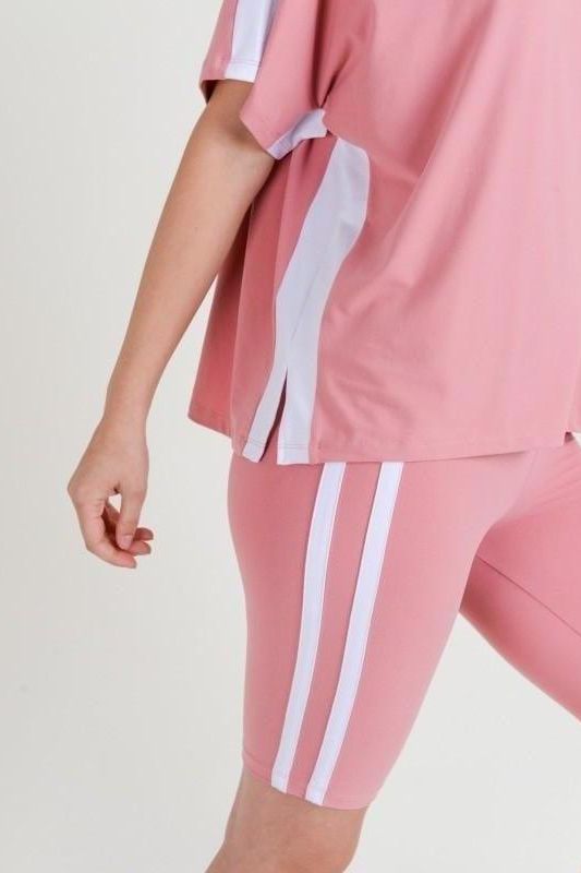 Varsity Striped Top and Bike Short Set - Fits4Yoga