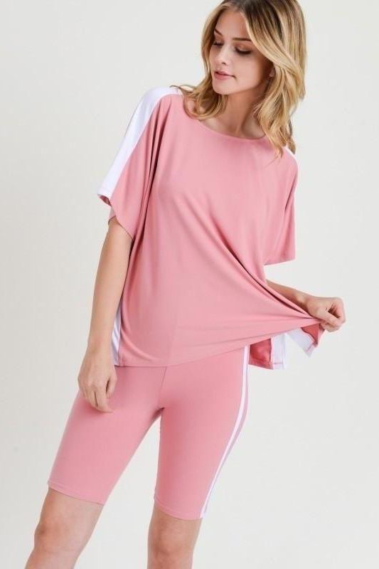 Varsity Striped Top and Bike Short Set - Fits4Yoga