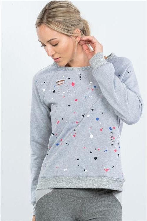 Grey Paint Splatter Distressed Front Pullover - Fits4Yoga