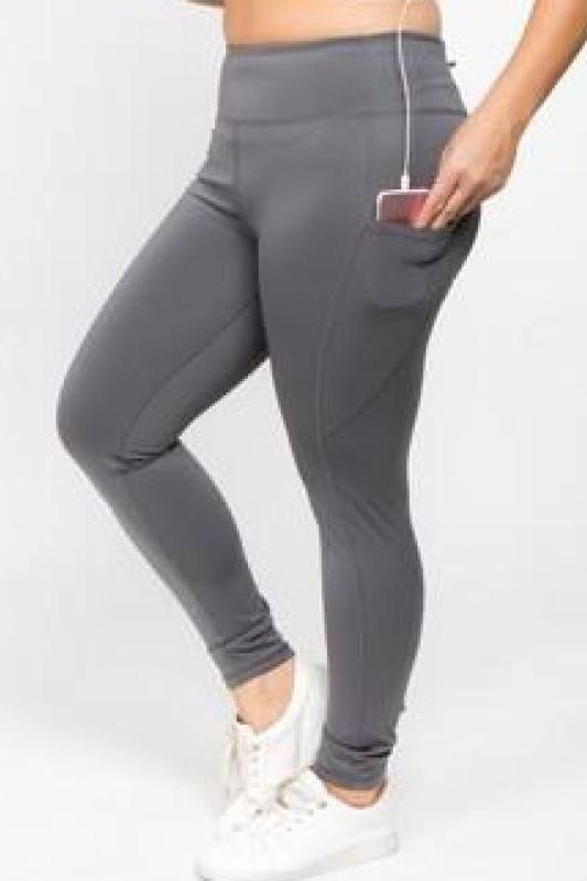 High Waist Tech Pocket CHARCOAL leggings (Plus-Size) - Fits4Yoga