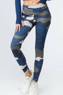  Blue Camouflage Print Leggings with Hidden Pocket - Fits4Yoga
