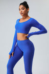 Cutout Round Neck Long Sleeve Active T-Shirt - Fits4Yoga